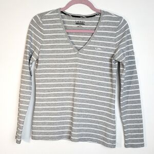 Ralph Lauren Active Gray V - Neck Striped Long Sleeve Women's Top Size S